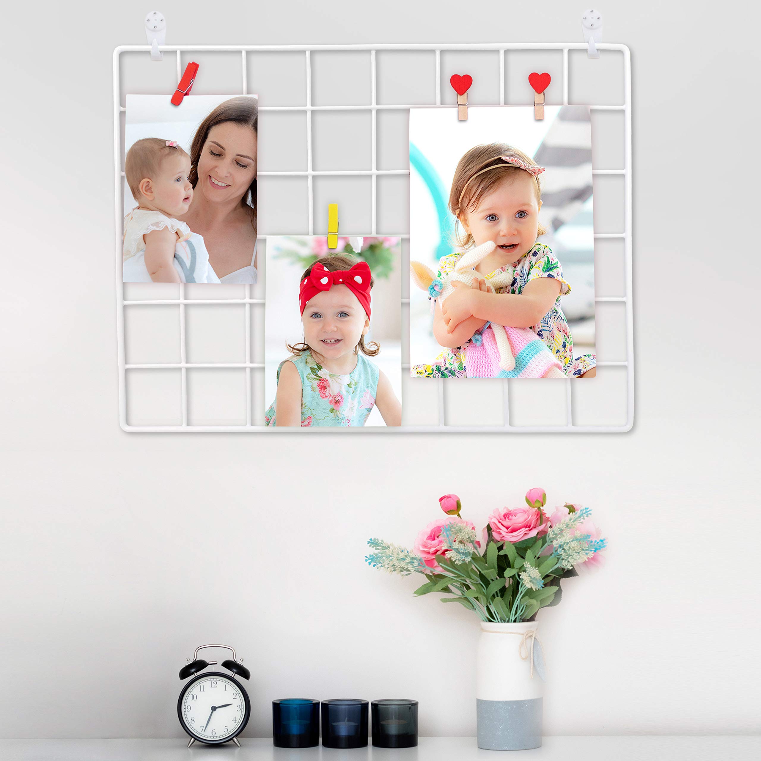 ODOXIA 1 Pack Wire Wall Grid Panel | Photo Display Gridwall | Metal, White & Magnetic Panels | Mesh Storage Organizer & Picture Frame | Hanging Home, Office & Kitchen Décor | Wire Notice Board