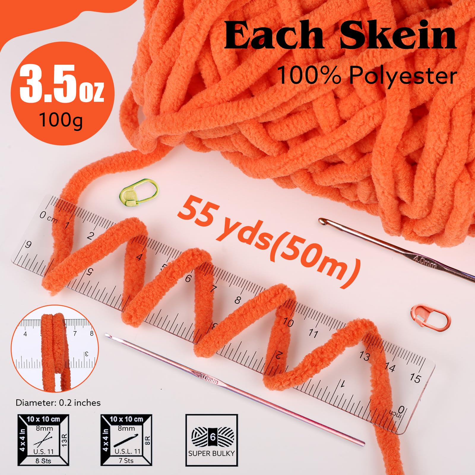 WSICSE Chenille Fluffy Yarn, Thick Chunky Blanket Yarn for Crocheting Plush Soft for Knitting DIY Easter Basket Stuffers, 6 Pack 100g Each 3.5 oz 55 Yards(Fresh)