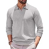 COOFANDY Long Sleeve Polo Shirts for Men Knit Polo Sweater Lightweight Ribbed Pullover Sweater