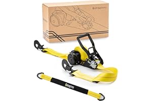 Strapinno Retractable Ratchet Tie-Down Strap 2in x 16ft Heavy-Duty with Snap Hooks, 10,000lbs Breaking Strength, 3,333lbs Working Load Limit, Includes 36in Axle Strap (1 PC)