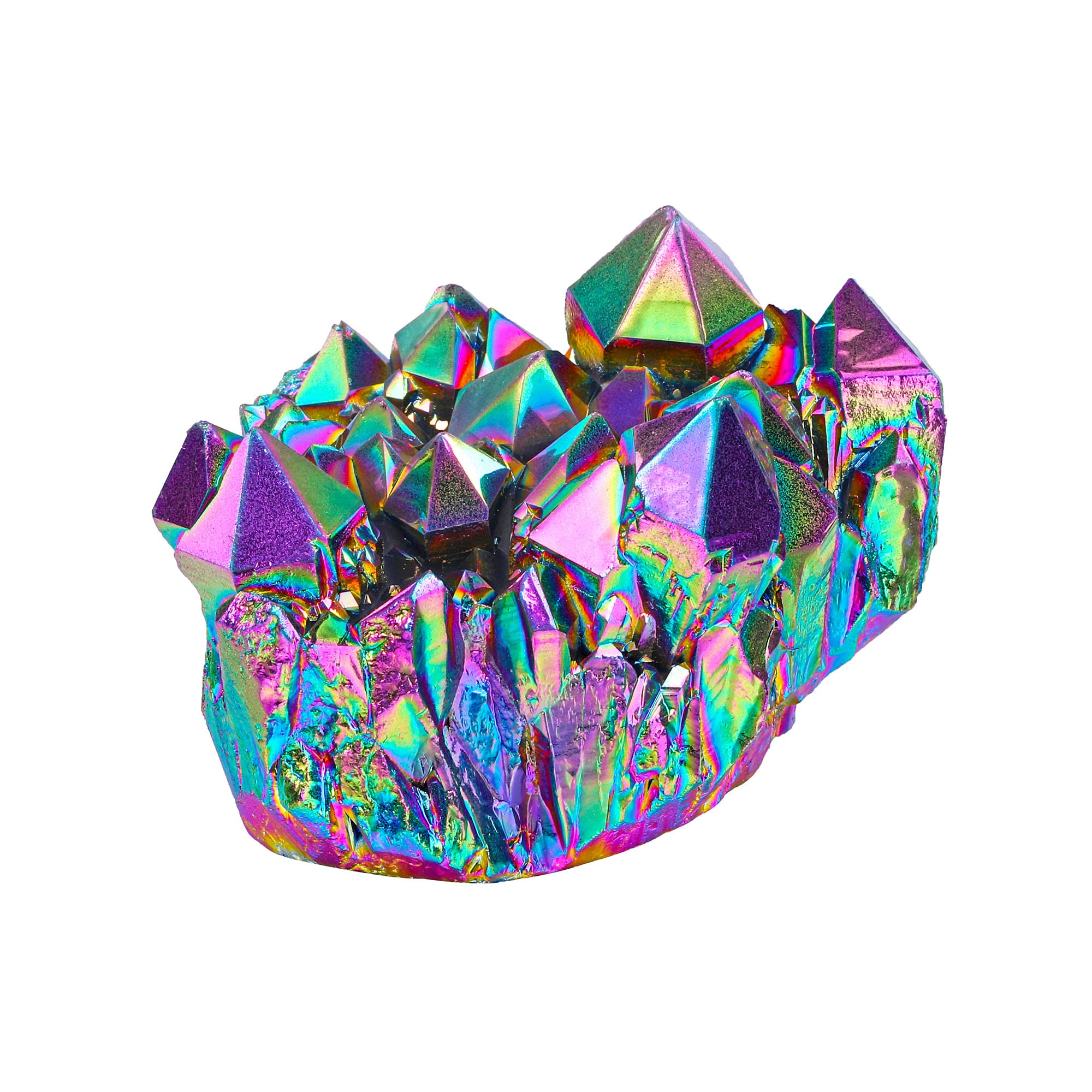 CrystalTears Healing Crystal Cluster Titanium Coated Rock Quartz Crystal Geode Druzy Gemstone Mineral Specimen Sculpture Home Desk Christmas Decoration Gift