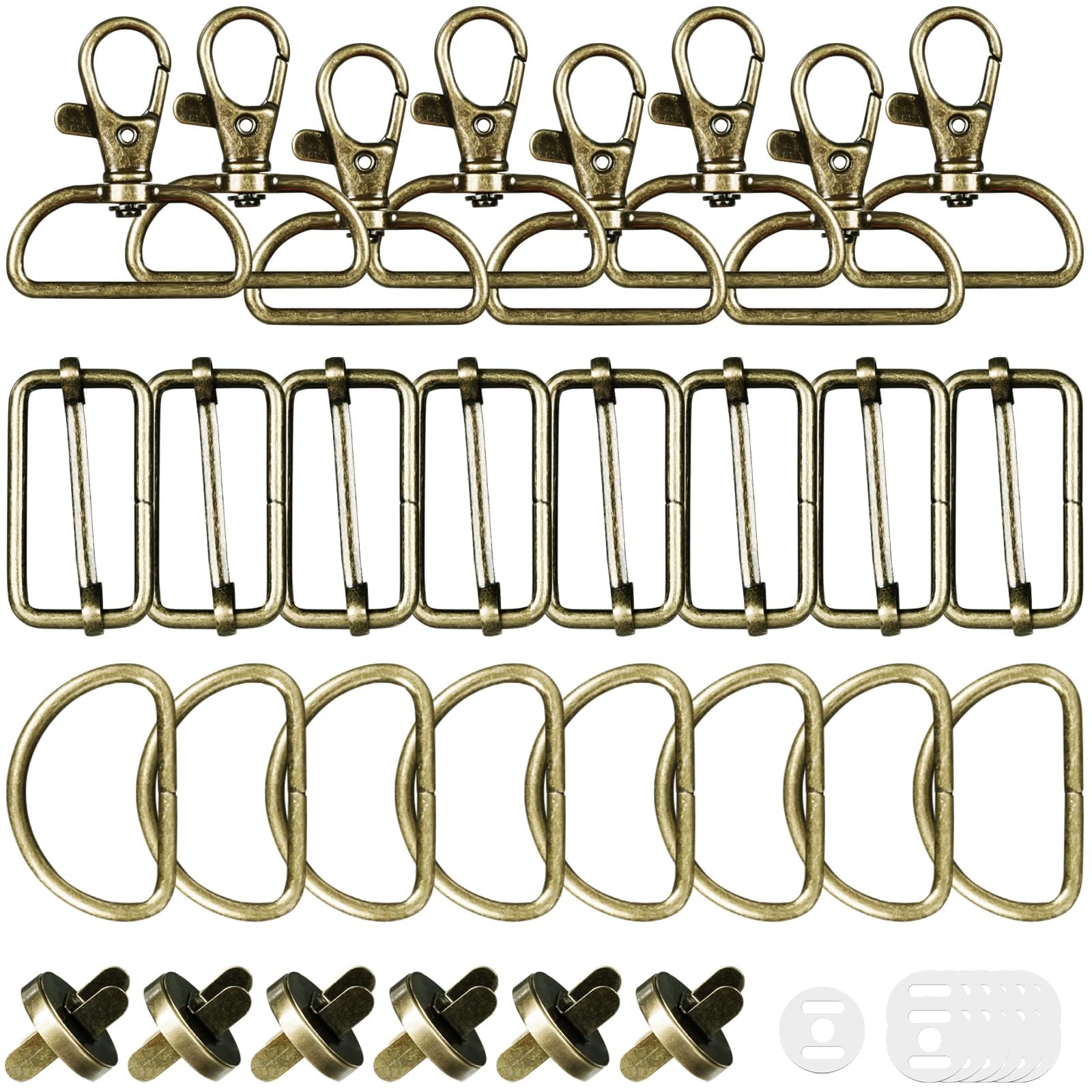 D rings for Bag Making Supplies 30Pcs 32mm Metal Buckles with Magnetic Buttons D rings Heavy Duty Bag Making Hardware Slide Buckle for Bag,Wallet,Dog Collars,DIY Crafts,Hardware Fasteners(Bronze)
