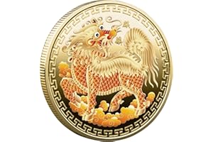YAKIN SHOP Chinese Ancient Mythical Creatures Qi Lin Wealth Blessing Good Luck Coin Gold-Plated Mascot Challenge Coin