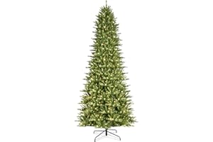 Puleo International 12 Foot Pre-Lit Slim Fraser Fir Artificial Christmas Tree with 1,200 UL Listed Clear Lights, Green