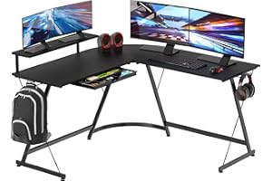 SHW 51 x 51 Inches Vista L-Shaped Desk with Monitor Stand and Drawer, 129.5 x 129.5 cm, Black