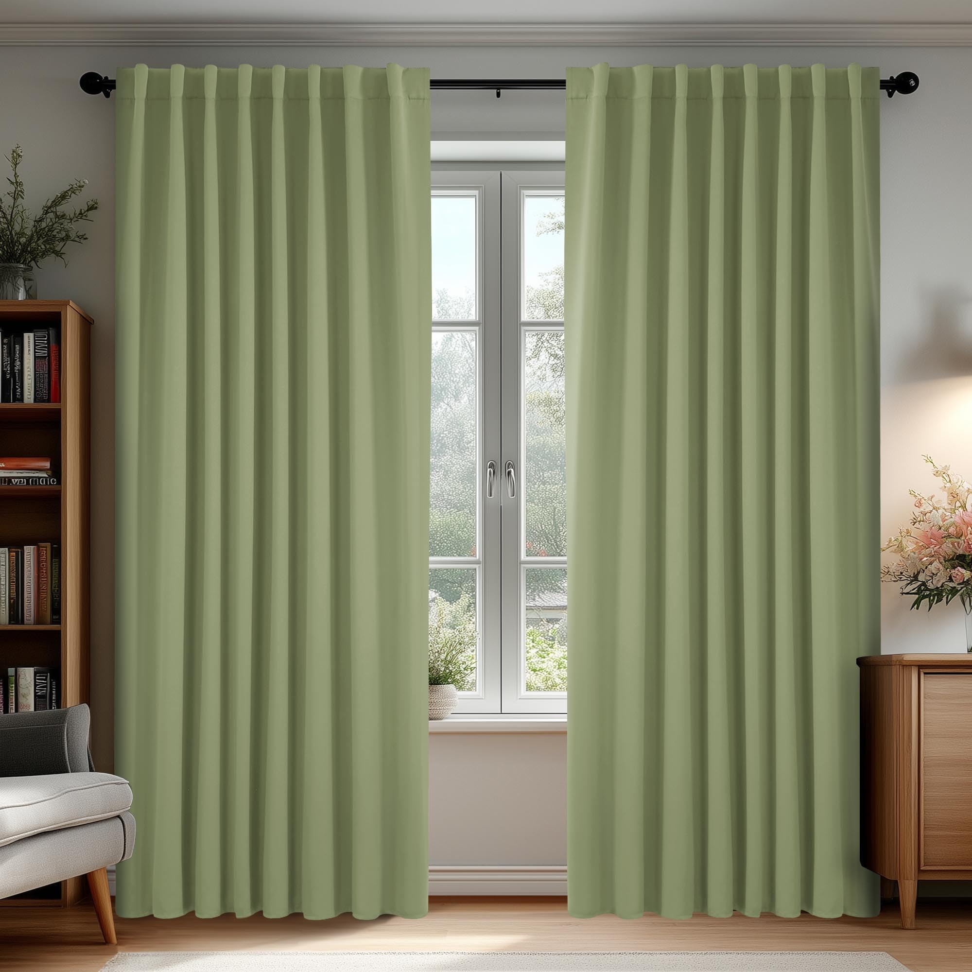 Deconovo Blackout Curtains, Thermal Insulated, W70 x L108 2 Panels, Back Tab, Machine Washable, Room-Darkening Drapes for Bedroom/Living Room Sage Green Image