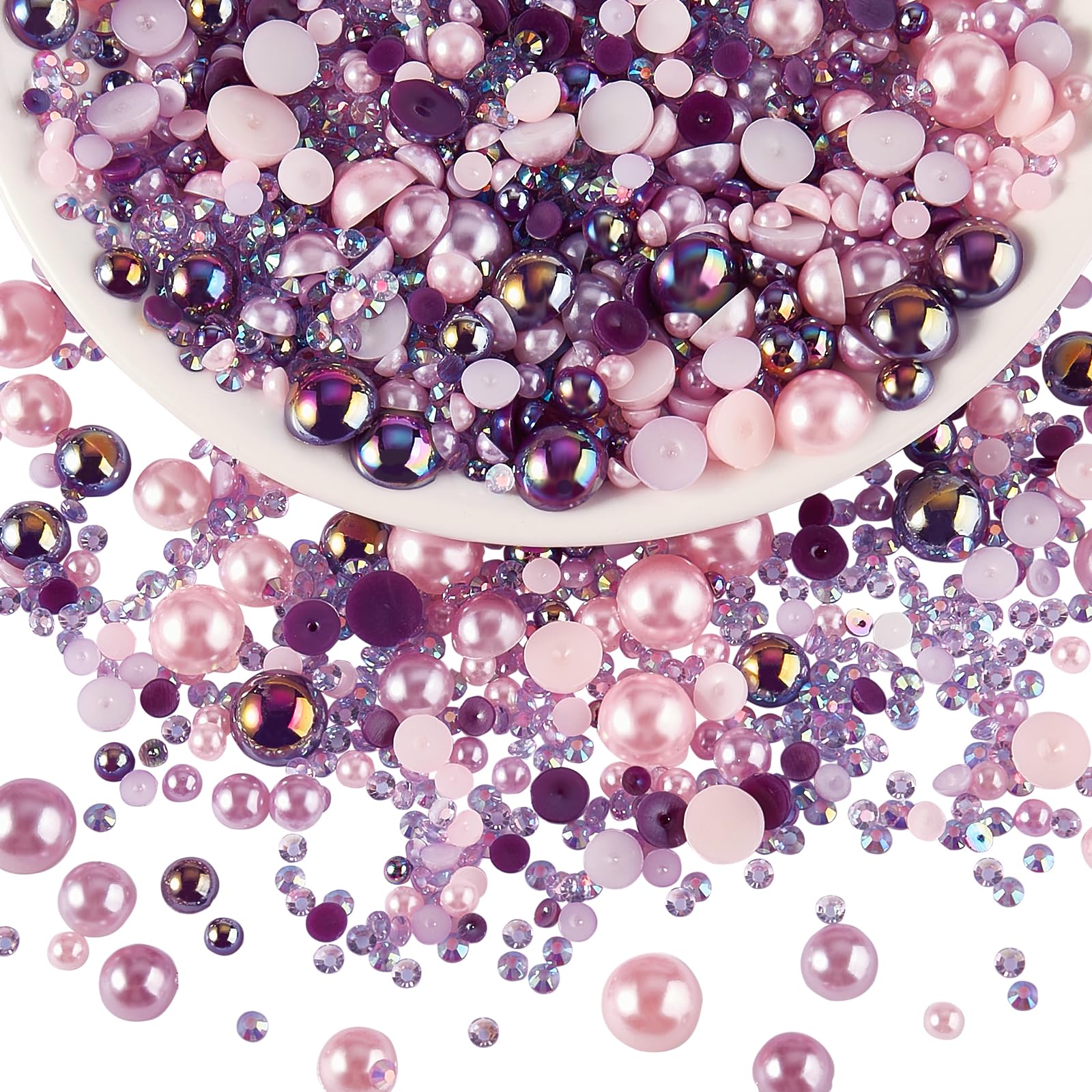 BEEFLYING 60g Mix Flatback Pearls & Resin Rhinestones Half Round Pearl Beads for Crafts 3mm-10mm Half Pearl Rhinestone for Face Art Tumblers Bottles Clothes Gift Card Jewelry Decor(Yellow White)