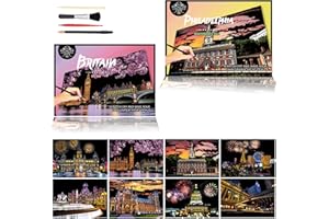 NIEWALDA Scratch Painting & Scratch Art for Adults &Kids, 8pcs Rainbow City Night View Scratch Cards, Paint by Scratch Paper Art Set