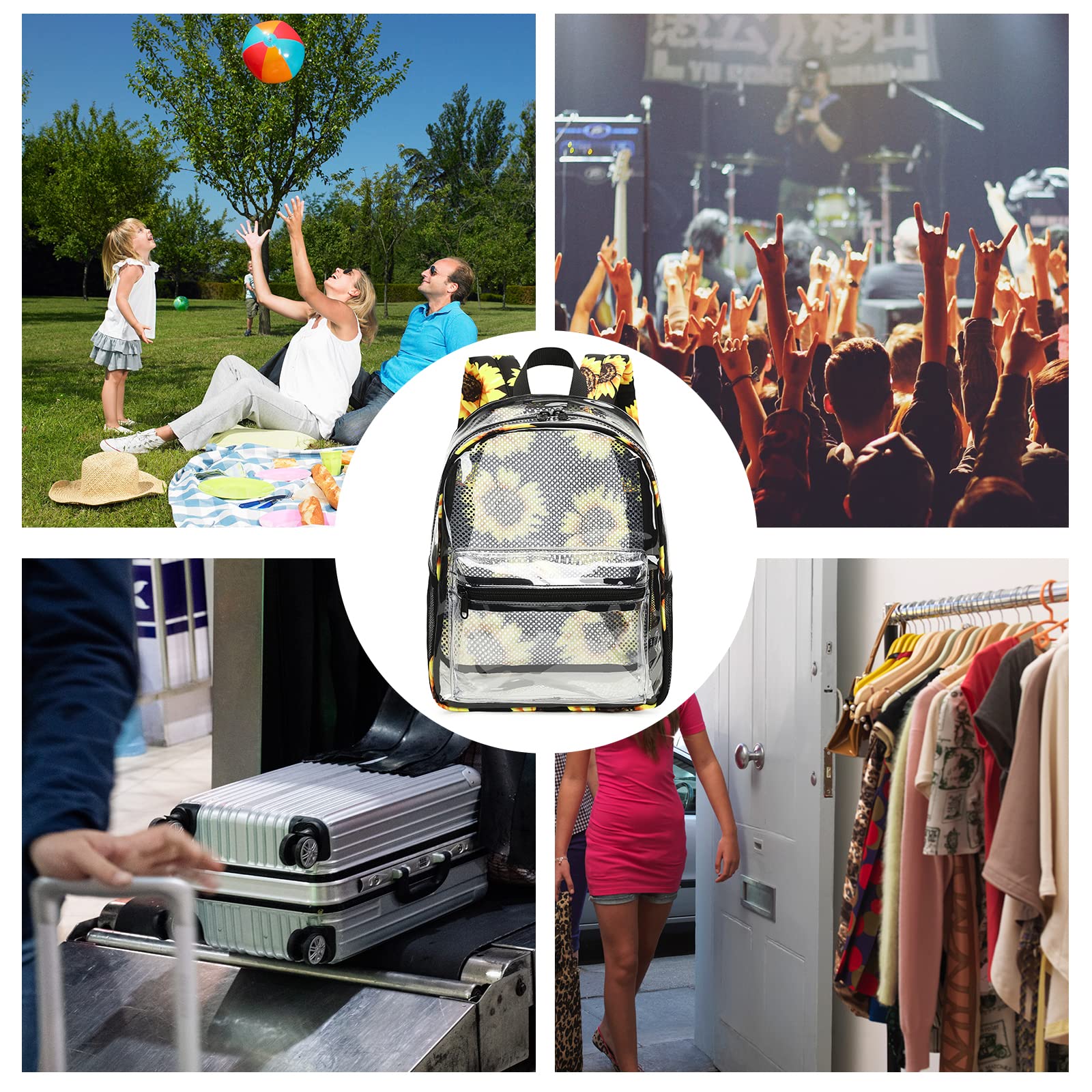 BTOOP Clear Mini Backpack for Stadium Events 12x12x6 Small Transparent Backpacks Plastic See Through Clear Bag for Concerts Work Festival Security Travel