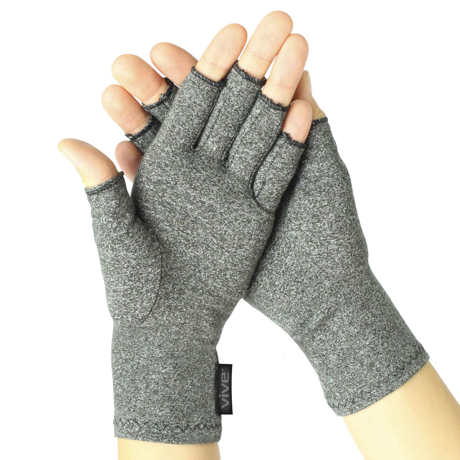 Vive Arthritis Gloves - Men, Women Rheumatoid Compression Hand Glove for Osteoarthritis- Arthritic Joint Pain Relief - Carpal Tunnel Wrist Support - Open Finger, Fingerless Thumb for Computer Typing