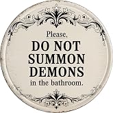 longzizhuer Don’t Summon Demons Bathroom Metal Sign 8x8in Round Humorous Plaque for Restroom Wall Decor
