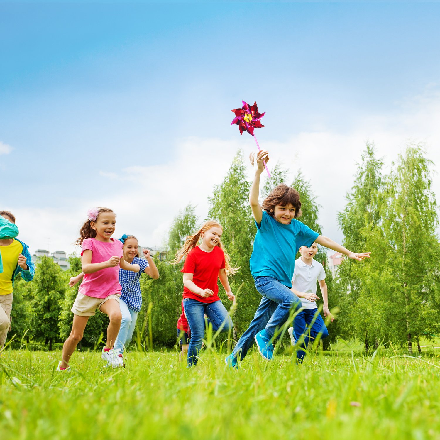 50 Pcs Plastic Rainbow Pinwheel, Party Pinwheels DIY Lawn Windmill Set for Teenagers Toy Garden Party Lawn Decor, Assorted Color