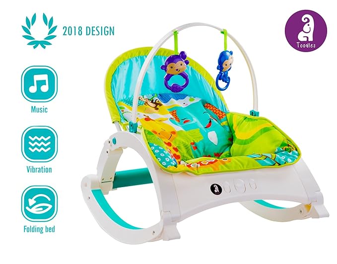 Toodles - Newborn to Toddler Portable Baby Rocker || with 3 Vibration Modes and 2 Music Settings