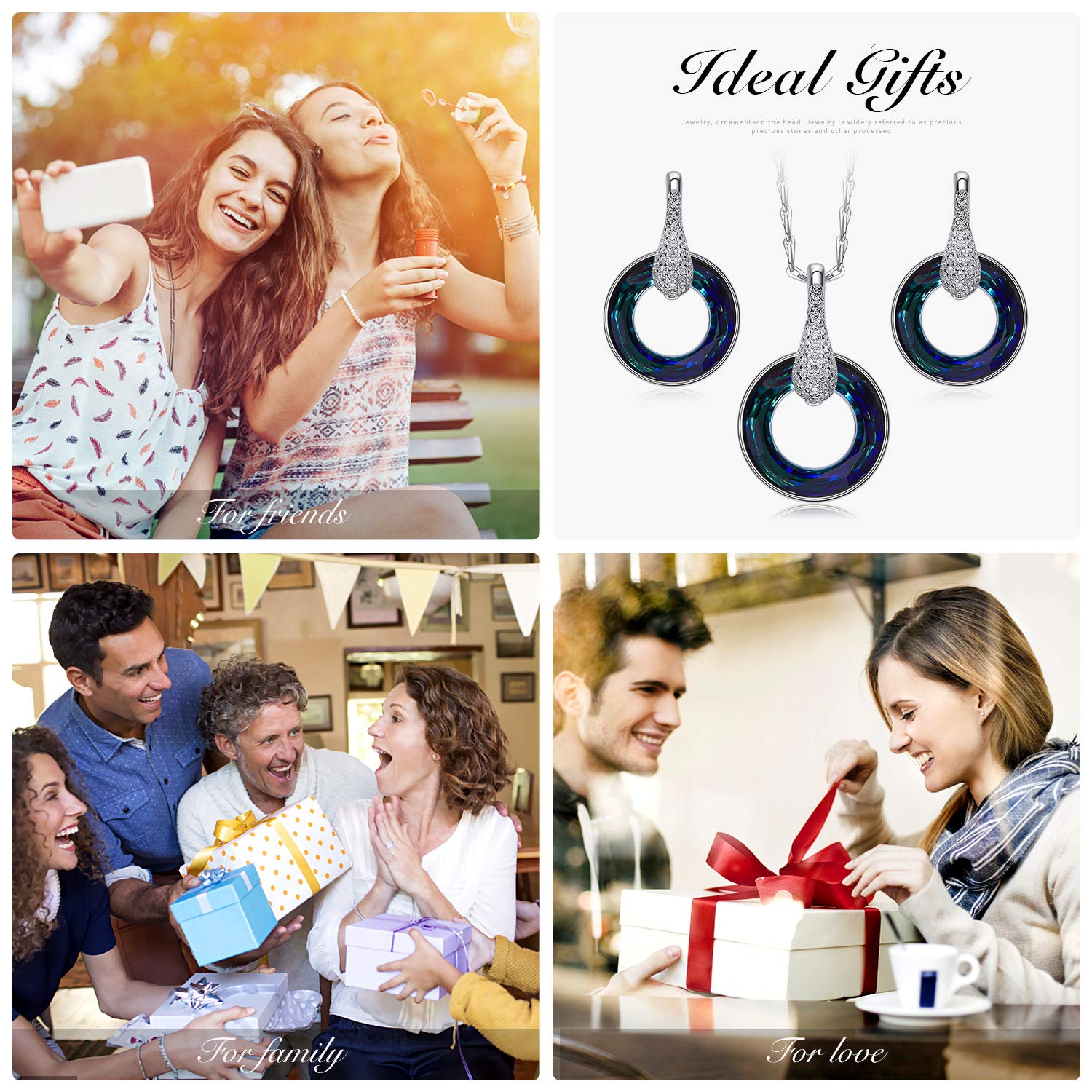 LOUISA SECRET Jewelry Set, 925 Sterling Silver Pendant Necklace And Dangle Earrings Set Fashion Valentine\'s Day Gift For Women And Girls