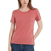 Manote 100% Merino Wool T Shirts Women, Short Sleeve Crew Neck Tee Lightweight Undershirt, No-Odor Base Layer, Medium, Dusty Rose