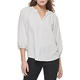Calvin Klein Womens Sportswear V-Neck Casual Comfortable Textured Stripe Blouse