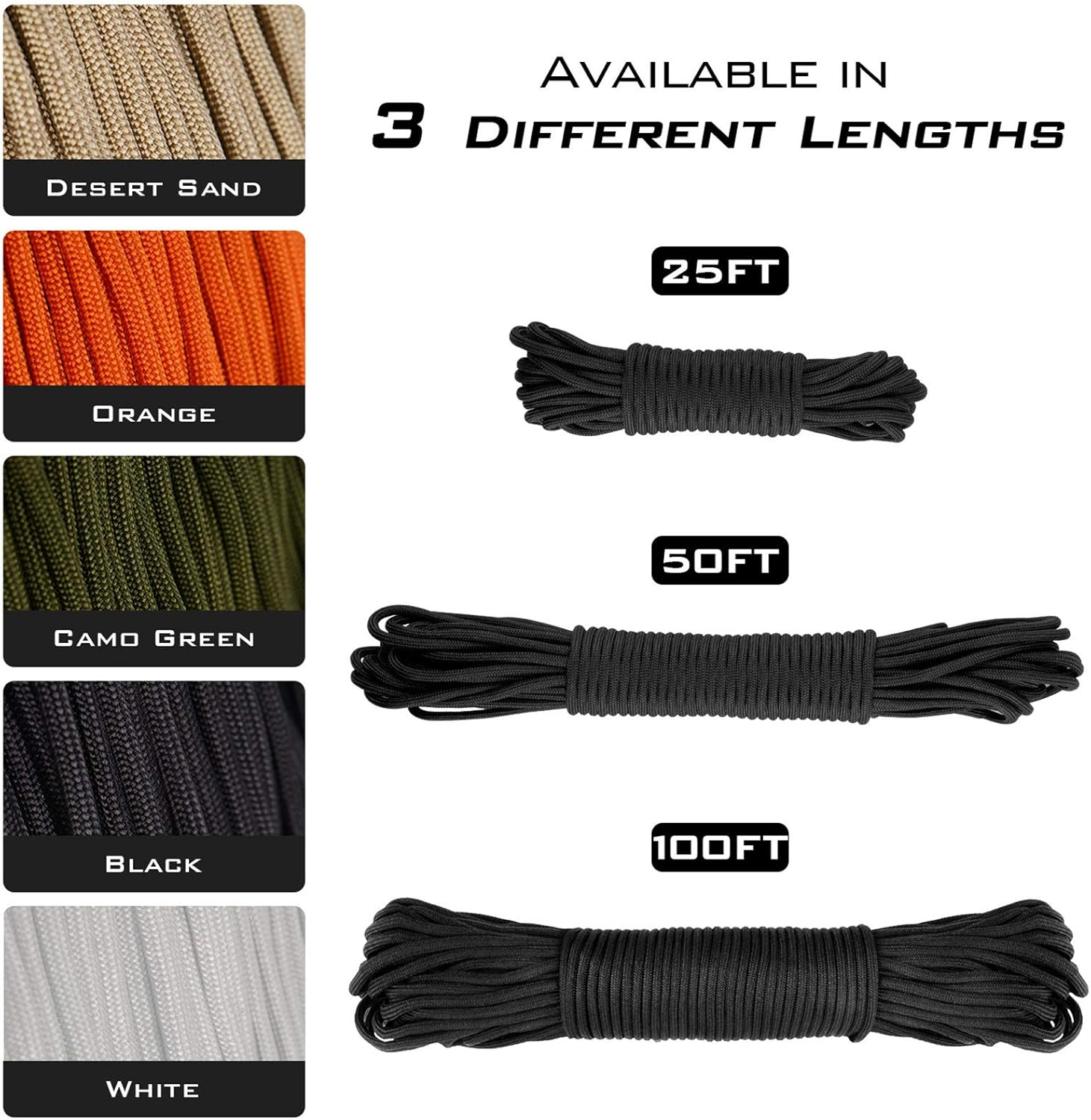 Extremus True Mil Spec 5040 Type III Paracord, Made in The USA, Military Grade 550 lbs Breaking Strength Paracord Carabiner Survival Tool, Paracord Tightening/Lashing Tool : Sports & Outdoors