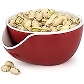Pistachio Bowl, Snack Serving Dish, Double Peanut Bowl with Nut Seeds Shell Candy Storage, Red