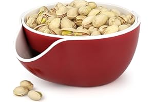 Wowly Double Bowl - Red Color - for Pistachios, Peanuts, Other Nuts and Fruits the King of Snack Dishes and Bowls