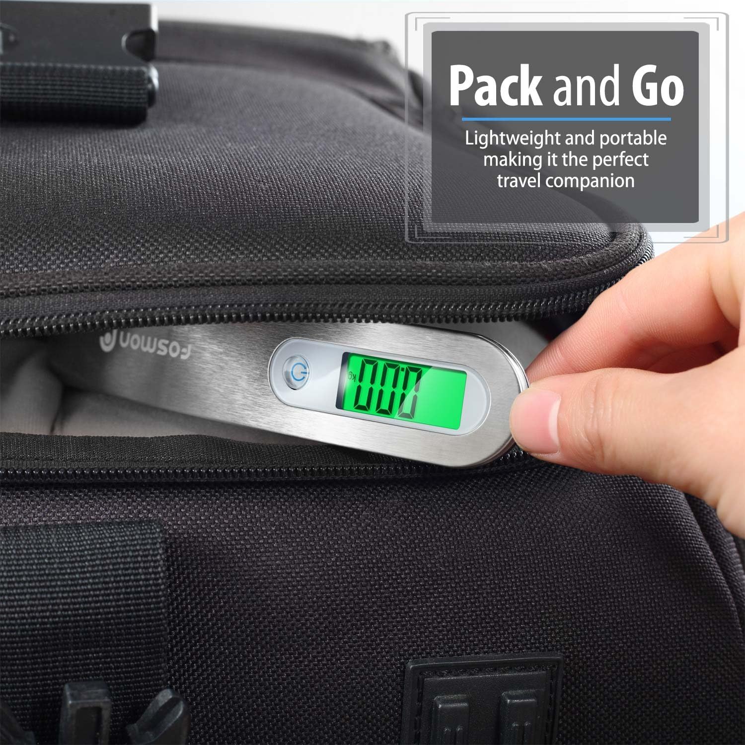  | Fosmon Digital Luggage Scale, Digitial LCD Display Backlight Baggage Scale with 110lbs Capacity, Portable Stainless Steel Hanging Luggage Weight Scale with Tare Function for Travelers - Silver | Luggage Scales