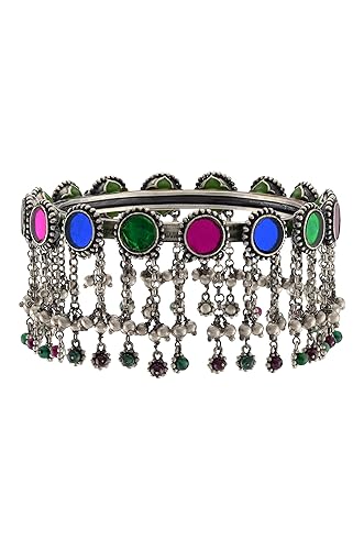 Amrapali Navrang Silver Plated Multi Colored Glass Enamelled Charms Drop Bangle for Women (TBAB-001(S))