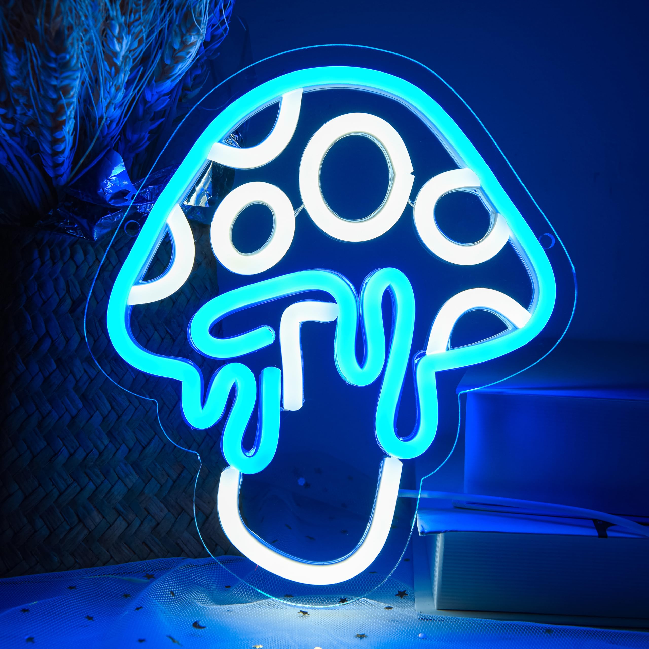 Mushroom Neon Sign for Wall Decor Mushroom Neon Light Led Mushroom Neon Night Light Wall Art Blue Mushroom Neon Sign for Bedroom Decor Gift for Girls Kids