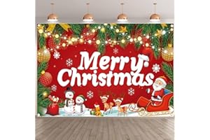 YRYLHS 7x5ft Christmas Backdrop Photography Background - Merry Xmas Winter Snow Scene with Tree, Santa & Gifts for Holiday Pa
