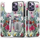 FUNMIKO for iPhone 13 Pro Wallet Case with Card Holder, RFID-Blocking, Military-Grade Drop Protection & Floral Animal Design, Magnetic Closure with Leather Kickstand - Dreamy Flowers