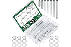 Keadic 140Pcs M10 Lamp Repair Hardware Assortment Set W Nuts Washers, 20/30/40/50/60/70/80mm Zinc Plated Hollow All Threaded 
