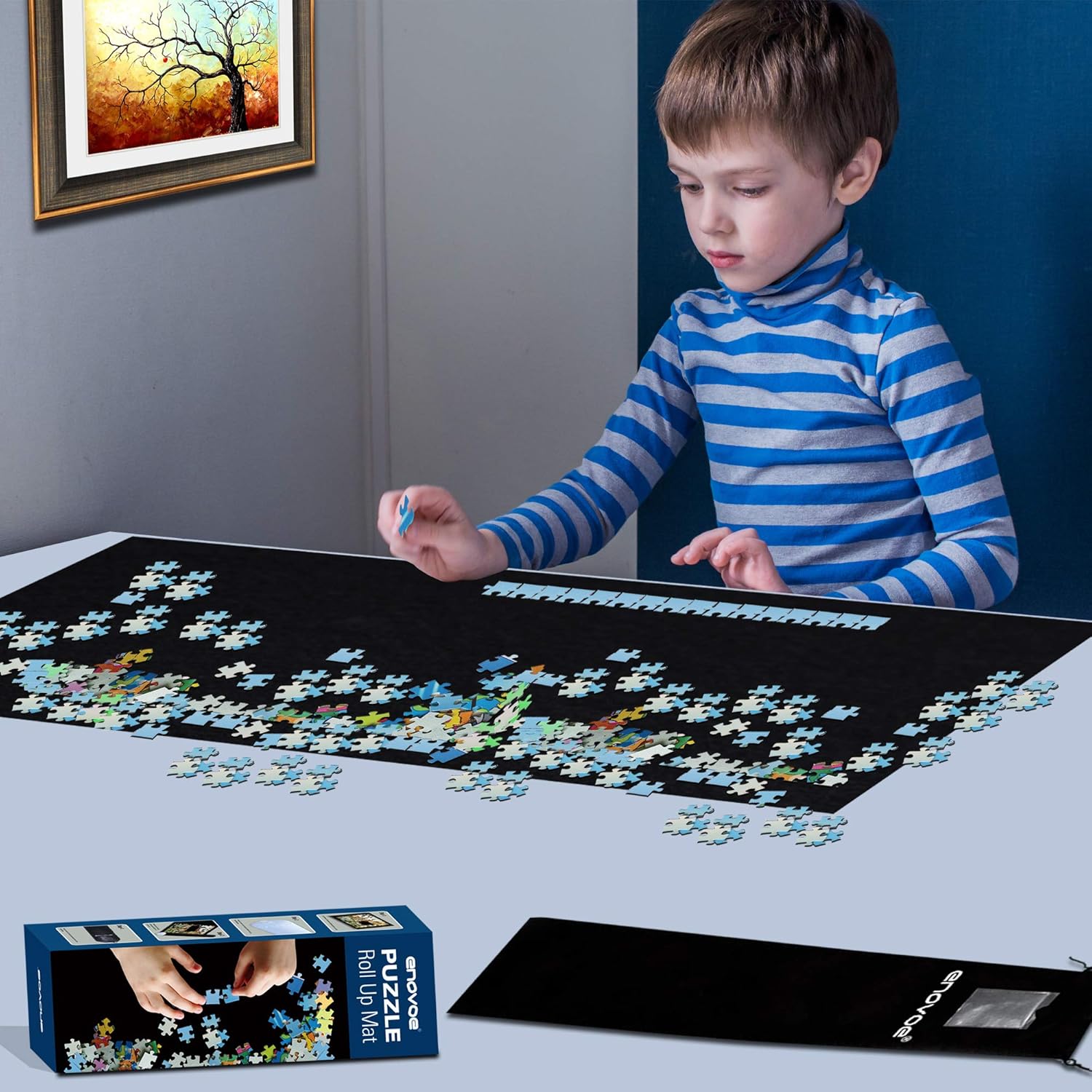 Enovoe Jigsaw Puzzle Mat Saver - Non-Skid, Portable, Puzzle Roll Up Storage Mats for 1000 Pieces or 2000 Piece Adult Puzzles: Toys & Games