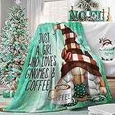 Ivarunner Coffee Gnome Blanket, Gnomes Gifts for Women, Birthday Valentine's Day Gifts for Coffee Lover, Adult, Wife, Girls, Friend, Mom, Daughter, Vintage Spring Throw Blanket, 50x60 Inches