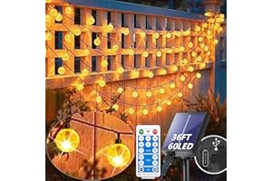 RYBLGLED Solar String Lights Outdoor Waterproof - 36Ft 60 LED Large Crystal Globe Lights with Remote Control, Warm White 8 Modes Solar Powered Globe String Lights for Outside Christmas Patio Porch Decor