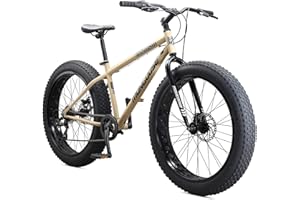 Mongoose Malus Mens and Women Fat Tire Mountain Bike, 26-Inch Bicycle Wheels, 4-Inch Wide Knobby Tires, Steel Frame, 7 Speed Drivetrain, Shimano Rear Derailleur, Disc Brakes