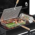 ivtivfu Grill Basket Set, Removable Wooden Handle, 304 Stainless Steel, Rolling Grilling Tools, Smoker BBQ Accessories for Ve