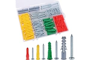 JEGONFRI 208PCS Drywall Anchors and Screws Assortment Kit, Wall Anchors and Screws Kit, 4 Sizes Plastic Anchors and Matched Phillips Pan Head Screws