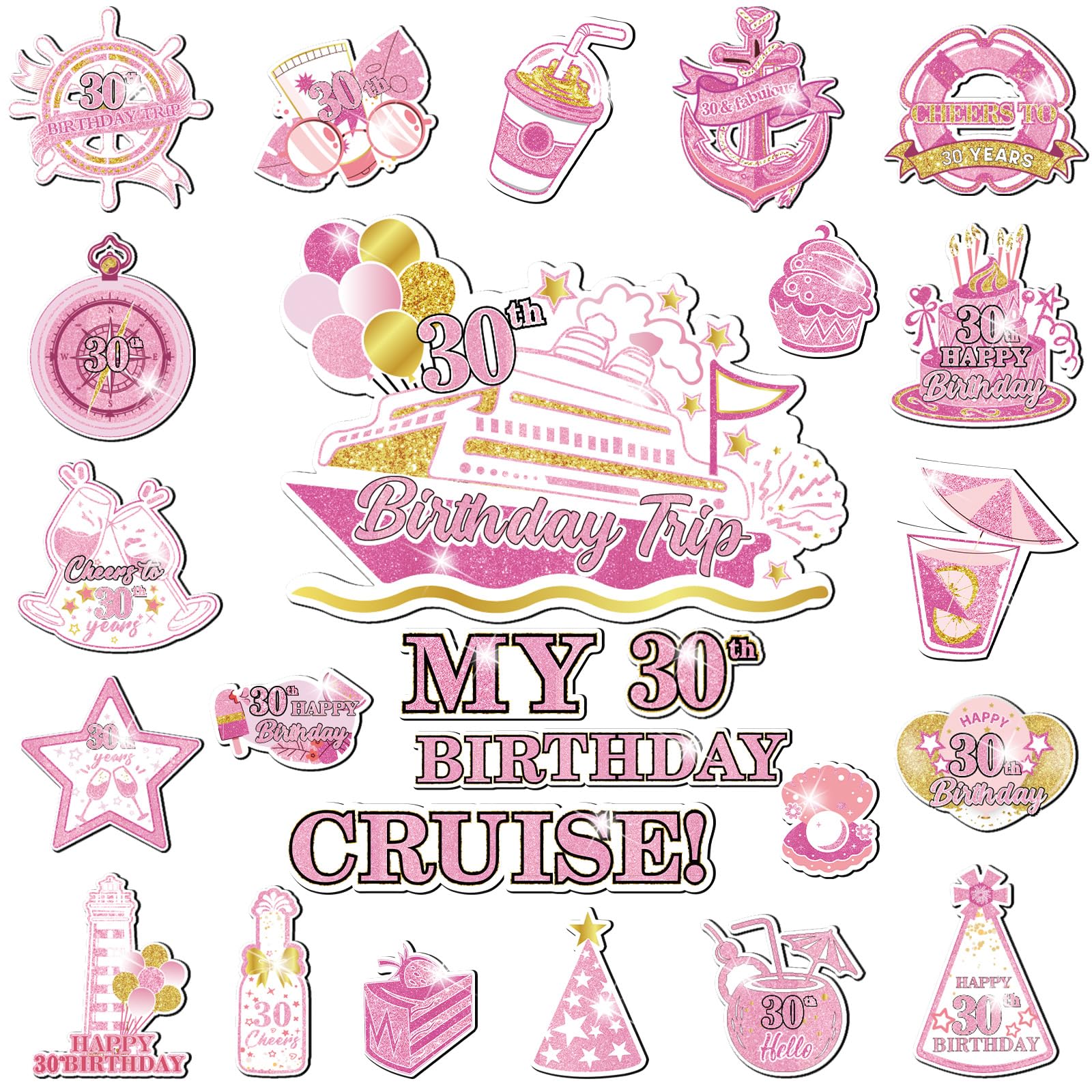 Photo 1 of 30th Birthday Cruise Door Magnets Decorations, Rose Gold Happy 30th Birthday Cruise Ship Door Decor Magnetic for 30th Women Men Anniversary Party Supplies Favors Door Refrigerator Fridge Car Kitchen