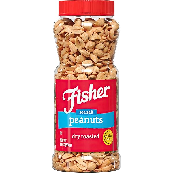 FISHER SNACK SEA SALT DRY ROASTED PEANUTS, 14 OZ