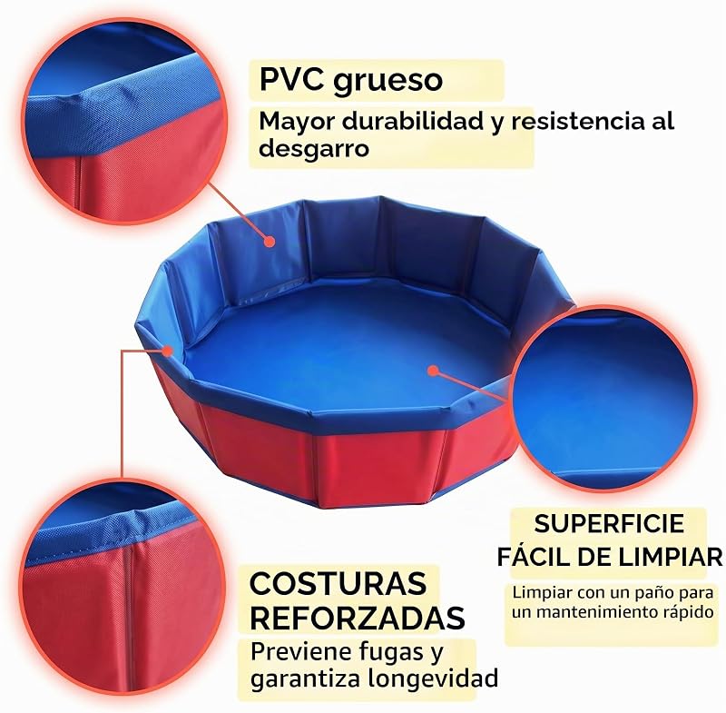 1 ud Piscina para gatos plegable de PVC, 30x10 cm, roja, sin inflar, ideal para gatos y mascotas pequeñas, fácil de guardar para camping