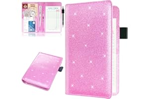 HIIXHC Server Books with 2 Zipper Pouch for Waitress, Waitress/Waiter Book Organizer, Guest Check Leather Book Holder Money Pocket Restaurant Waitstaff Organizer Leopard Pattern (Glitter pink)