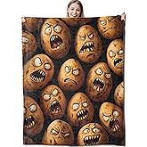 CUEBOS Potato Flannel Throw Blanket 50x60 Inch, Funny Cartoon Vegetable Expression on Black Background Blankets Soft Cozy Fleece Throws for Humor Lover Bed Sofa Dorm Living Room Decor Gifts