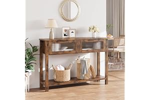 Garvee 2-Tier Console Table with Glass Drawers – Slim Sofa Side Table for Entryway, Living Room, Hallway – Modern Storage She