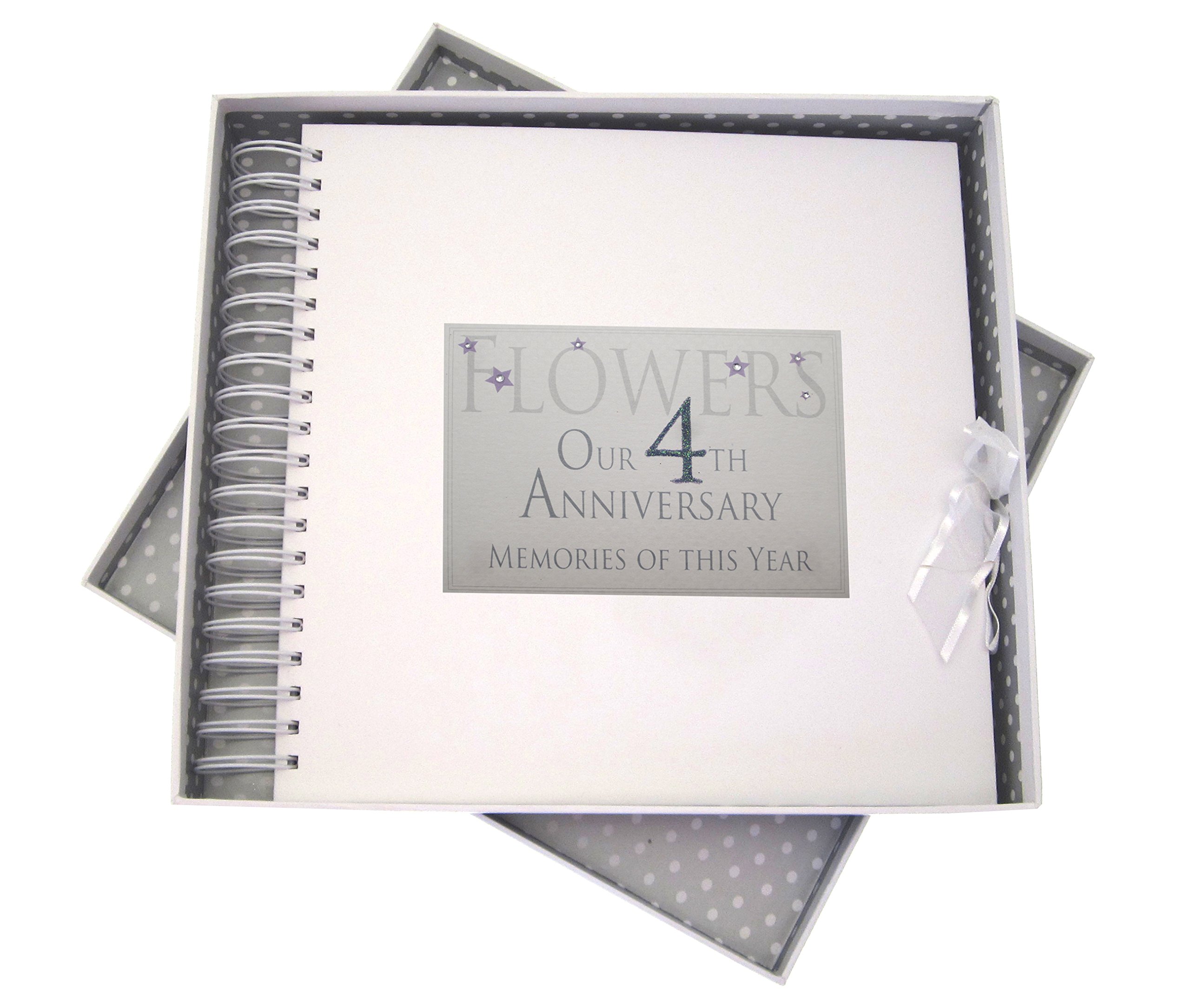 White Cotton Cards 4th Flowers Anniversary Year, Card & Memory Book, Glitter & Words, Wood, 27x30x4 cm