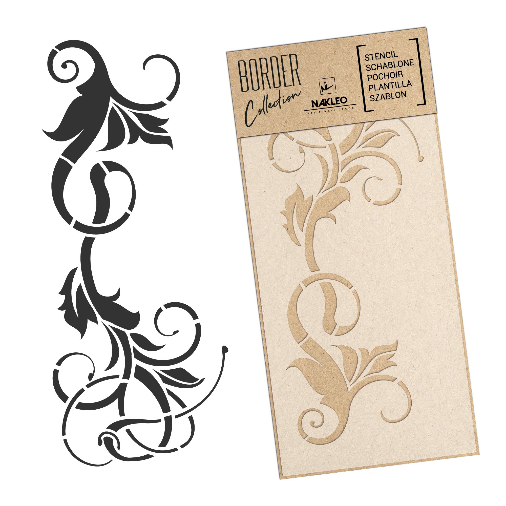 NAKLEO Border Wall Stencil 21x45cm, Swirl Ornament Floral Pattern, Reusable Plastic Template, Painting Stripe DIY Art and Craft Home Decor, Fabric Furniture Wood Paper Patio