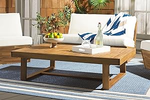 SAFAVIEH Outdoor Collection Duncan Natural Brown Slatted Top Solid Wood Coffee Table