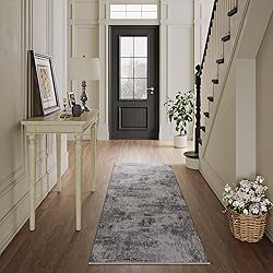 WondRg 2x10 Washable Runner Rug Grey White Abstract