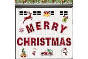 ROBERLY Merry Christmas Garage Door Decorations, 22 Pcs Large Christmas Garage Door Magnets Stickers Buffalo Plaid Red Black Refrigerator Decals for Car Fridge Archway Outdoor Christmas Party Decor