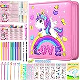 DOKKIA Fruit Scented Kids Coloring Pens Markers Set 65 PCS Art Craft Drawing Case Washable Kits Pencil Crayon&Coloring Book Supplies,Birthday Gifts for Girls 4-5-6-7-8-12 Year Old Unicorn Rainbow Pink