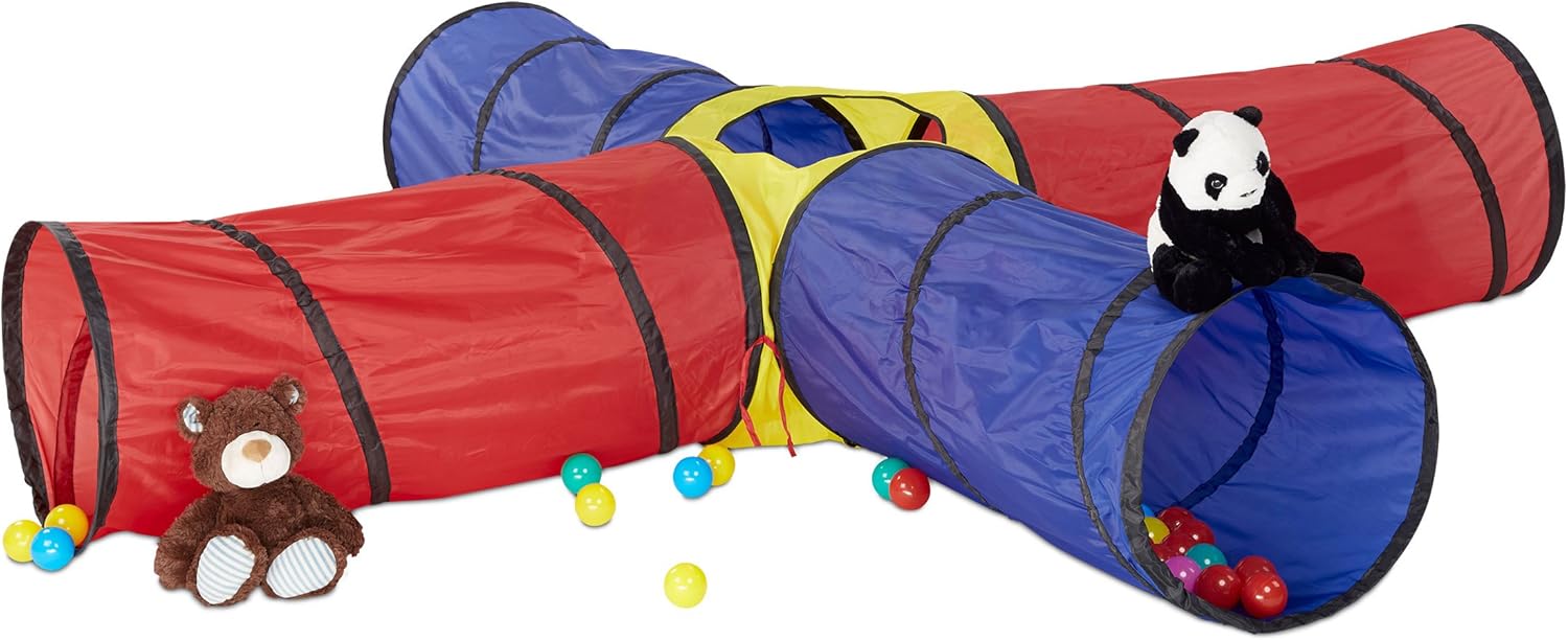 Relaxdays XXL Play Tunnel. Large 4 Tube Colourful Crawling Tunnel for Kids Age 3 and Up Amazon