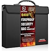 Hontom Fireproof Document Bag with 2 Pockets, 6400℉ Upgraded Material Fireproof Money Bag with Lid, Travel Home Fire Safe Storage Cash Pouch for Important Documents