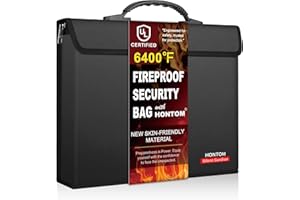 Hontom Fireproof Document Bag with 2 Pockets, 6400℉ Upgraded Material Fireproof Money Bag with Lid, Travel Home Fire Safe Storage Cash Pouch for Important Documents